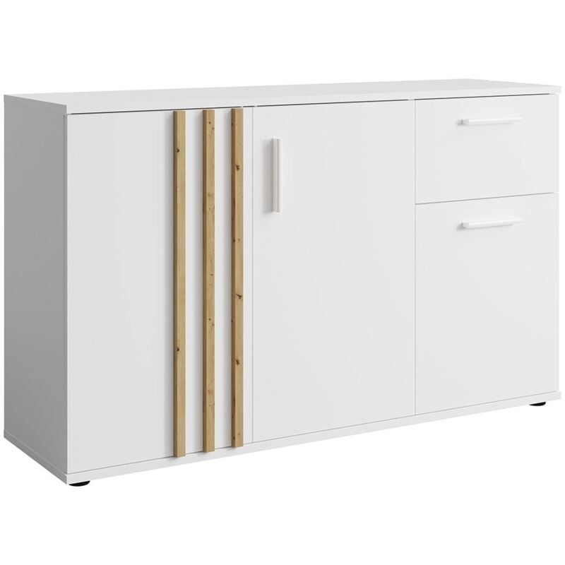 Commode varia - 3 portes et 1 tiroir - Design moderne coloris blanc et chêne artisan