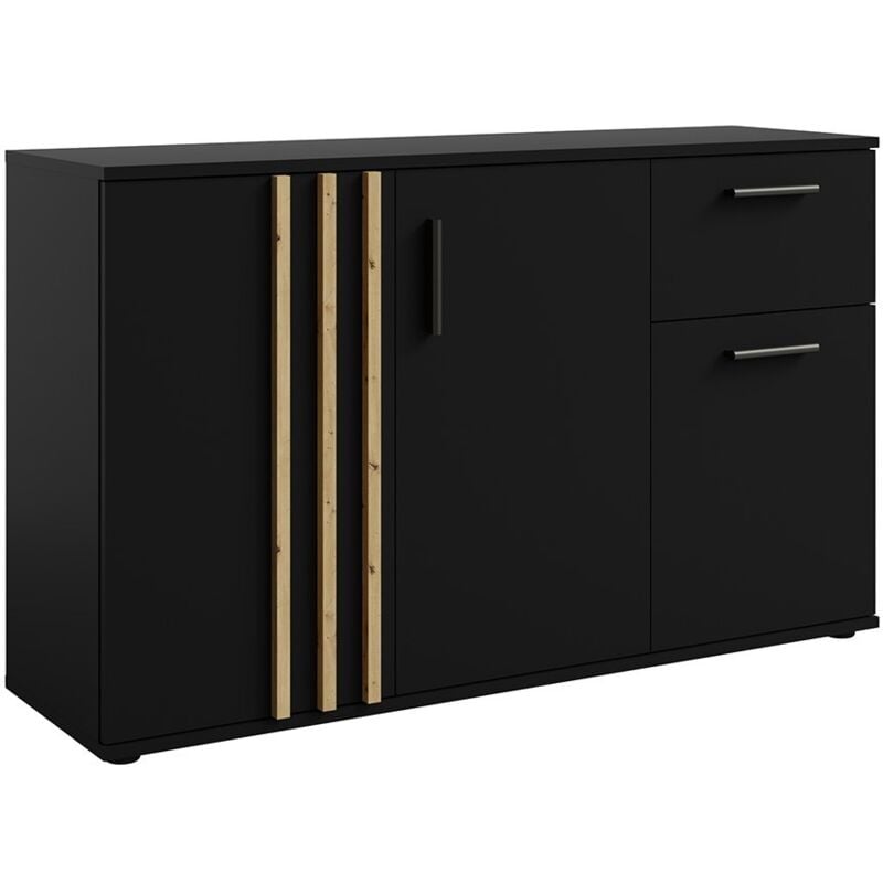Commode varia - 3 portes et 1 tiroir - Design moderne coloris noir et chêne Artisan
