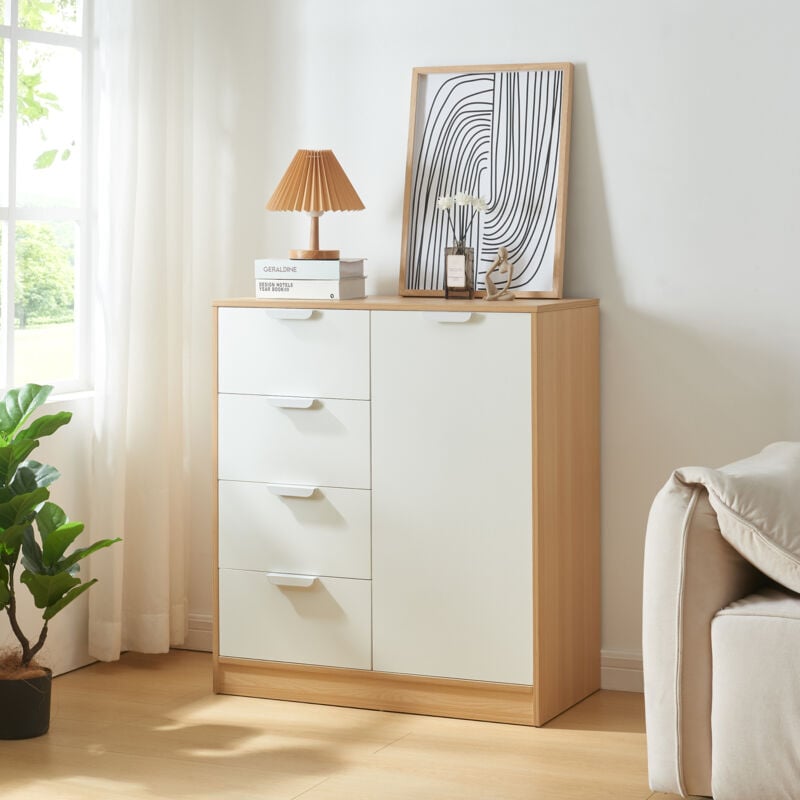 [en.casa] - Commode Varkaus mdf 90 x 80 x 40 cm effet chêne blanc