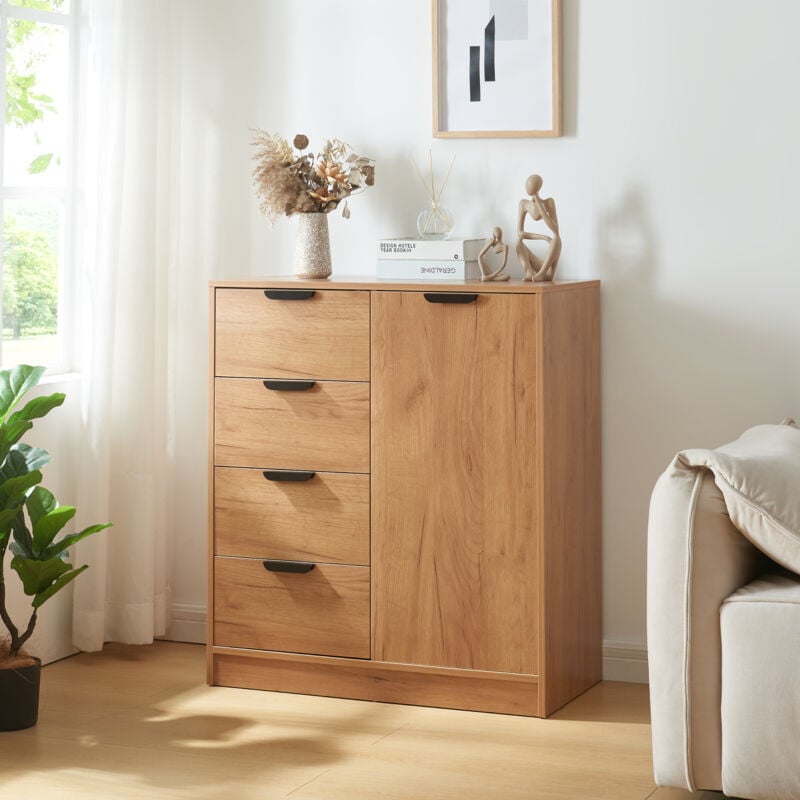 [en.casa] - Commode Varkaus mdf 90 x 80 x 40 cm effet chêne