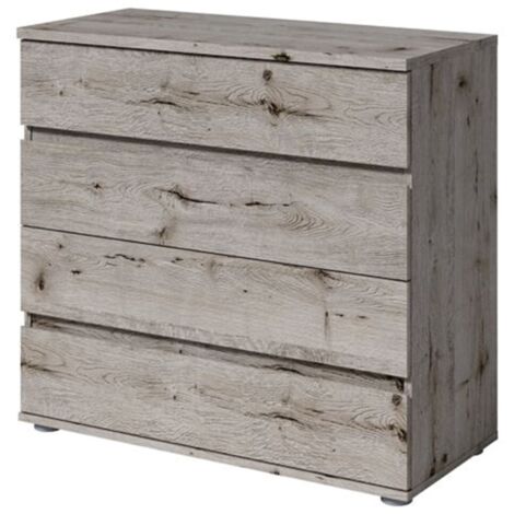 Commode VELTIS 4 tiroirs – L92 x H85 cm – Rangement moderne coloris chêne Wellington