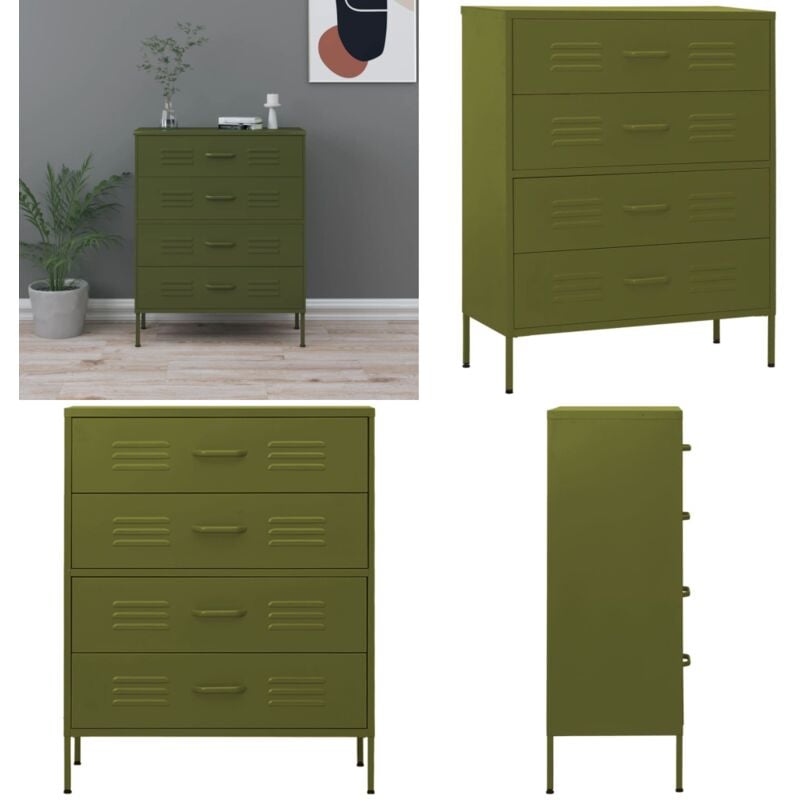 Vidaxl - Commode Vert olive 80x35x101,5 cm Acier - commode - commodes - Home & Living - Vert