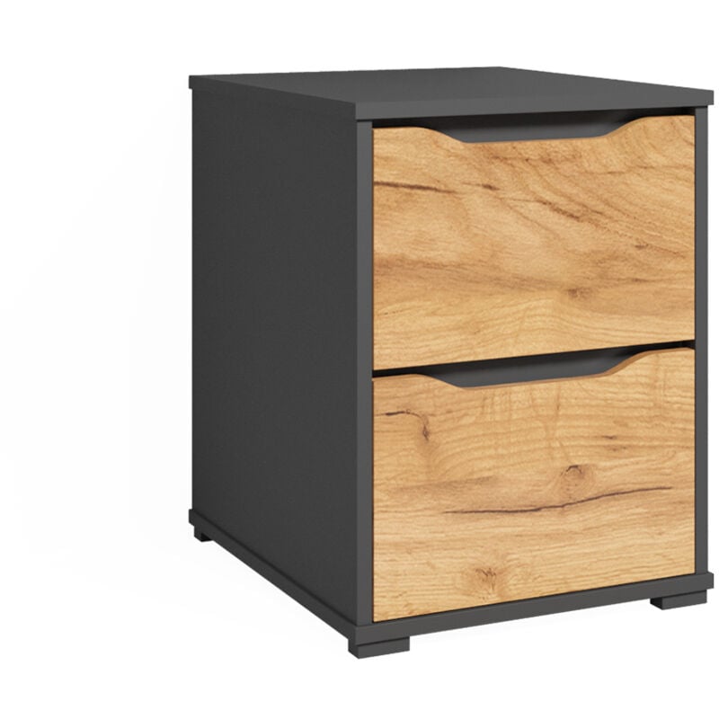 Chevet Ruben, Chêne de force doré, 40x53.6cm avec tiroirs Vicco