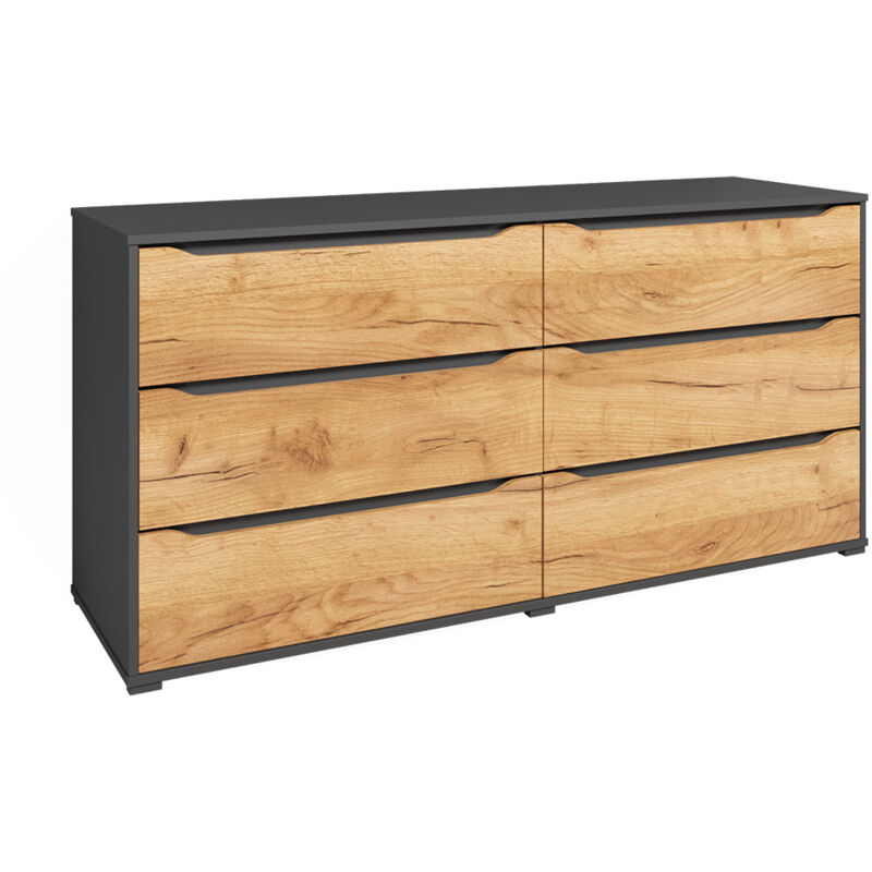 Commode Ruben, Chêne doré/anthracite, 48x77.6cm avec tiroirs, Vicco
