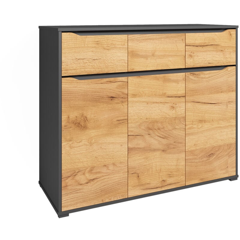 Sideboard Ruben, Chêne de force doré, 120 x 101.6 cm avec tiroirs Vicco