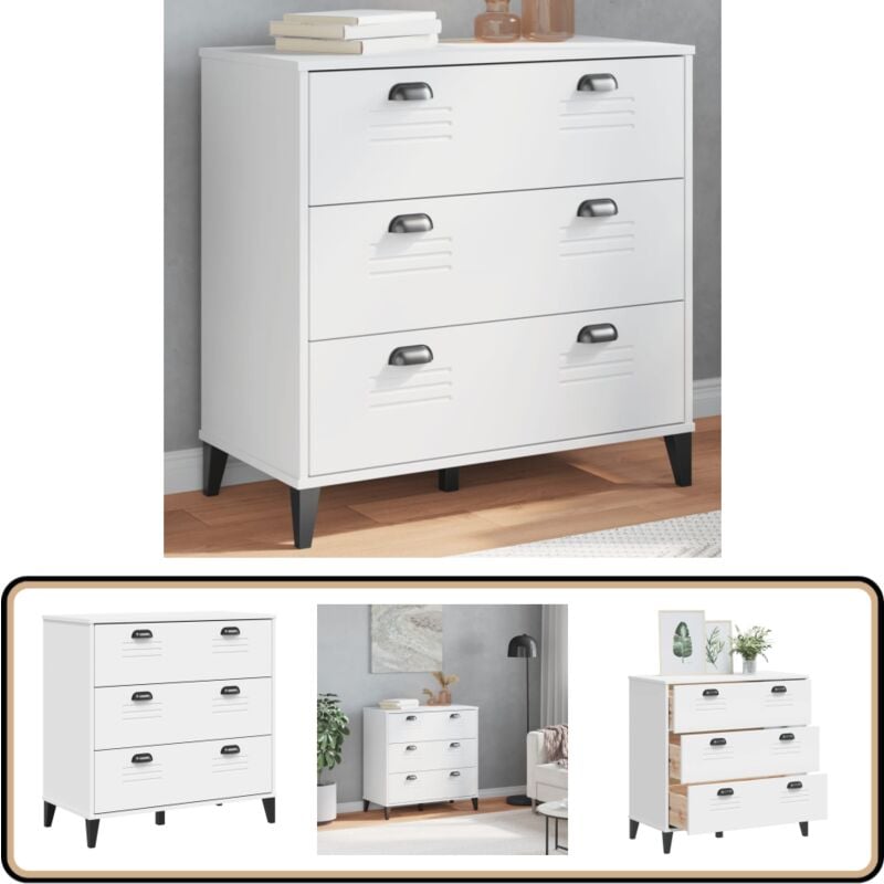 Commode viken blanc bois d'ingénierie - Commodes Industrielles - Meuble Rangement - Commode Blanche - Meuble Design - Mobilier Salle De Séjour