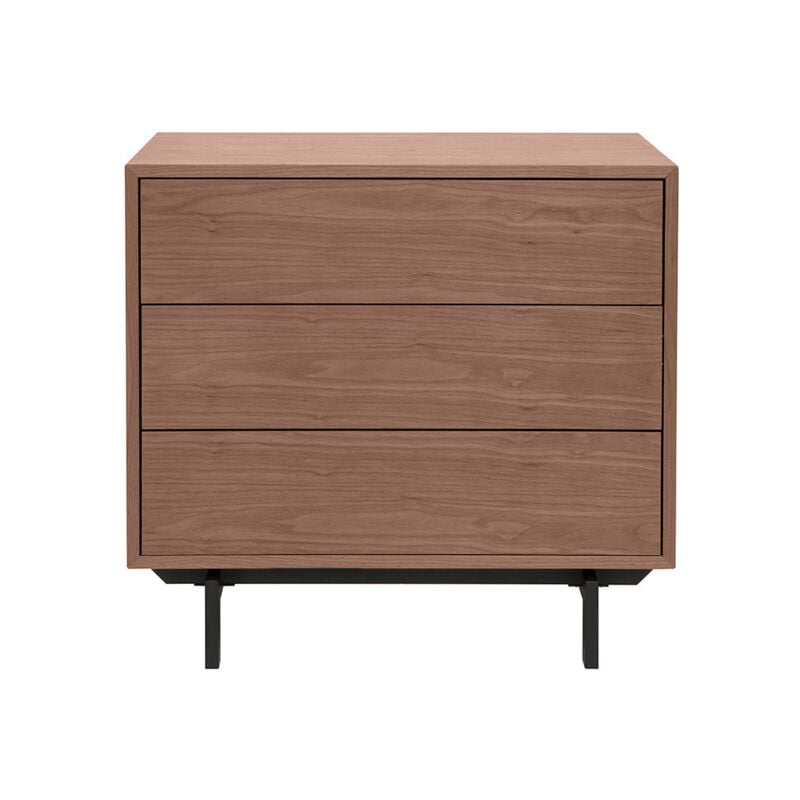 Commode vintage en bois foncé noyer et métal noir 3 tiroirs L81 cm manny