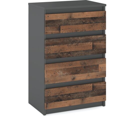 Commode Vintage 4 Tiroirs - 60 cm - Grise - Élégante et Pratique pour Salon
