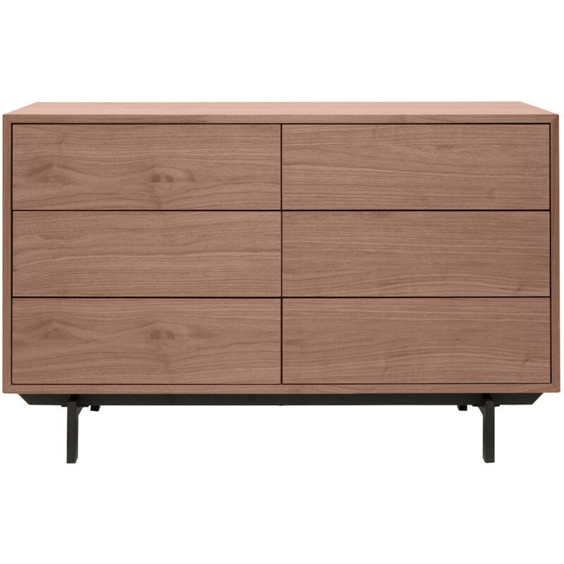 Miliboo - Commode vintage bois foncé noyer et métal noir 6 tiroirs L120 cm manny