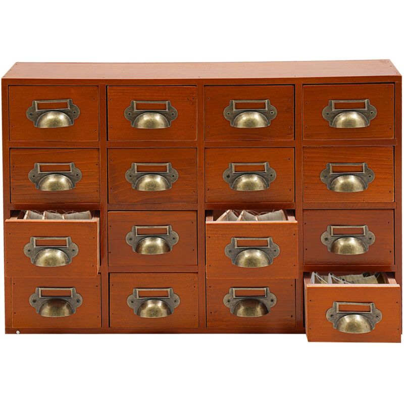 Commode vintage à 16 tiroirs Commode en bois Commode Petite commode vintage pour organiser et ranger votre bureau à domicile (50 x 10 x 35 cm)