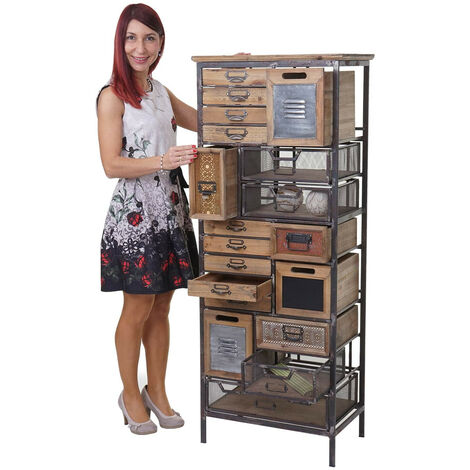 Nova – Commode vintage en bois massif de sapin 143x56x33cm – 19 tiroirs pour rangement – Style shabby chic – Complètement montée - HWC-A43