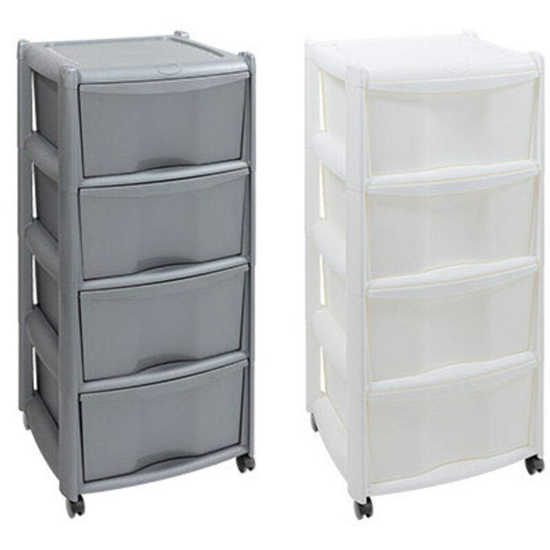 Commode Vulcano 4 tiroirs avec roulettes – Blanche – 40x40x85 cm