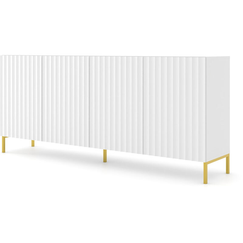 Commode wave 200cm 4D fraisé blanc mat + pieds