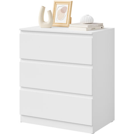 Commode WOLTU, avec 3 Tiroirs, Meuble Tiroir Rangement, en Bois d’Ingénierie, Chiffonnier, Blanc, 60x40x70 cm