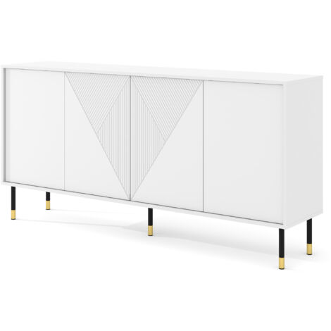 Commode WOODY 180 cm 4D fraisée blanc mat