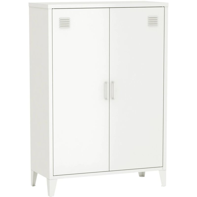 Sweeek - Commode/armoire en métal blanc. 2 espaces de rangement