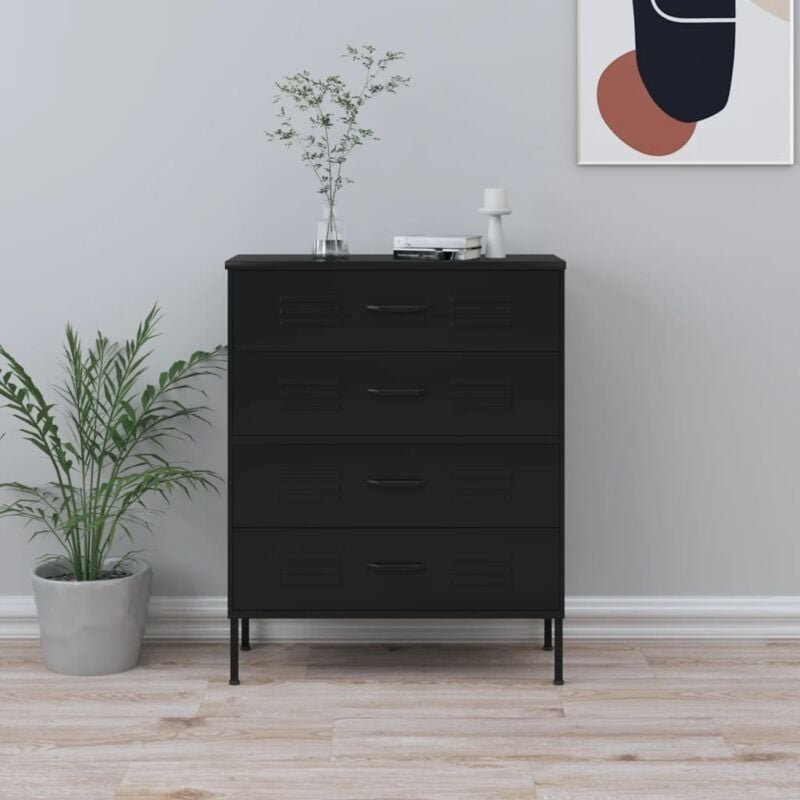 Commode Noir 80x35x101,5 cm Acier - The Living Store