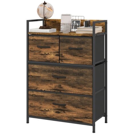 Commodes 4 tiroirs en tissu - Design industriel - 60x29x85 cm - Coloris brun et noir