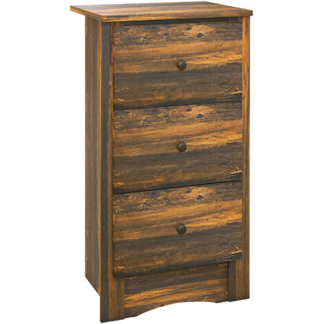 Commodore rustique en bois massif avec 3 tiroirs, 40x30x74 cm, idéal pour chambre à coucher, marron foncé