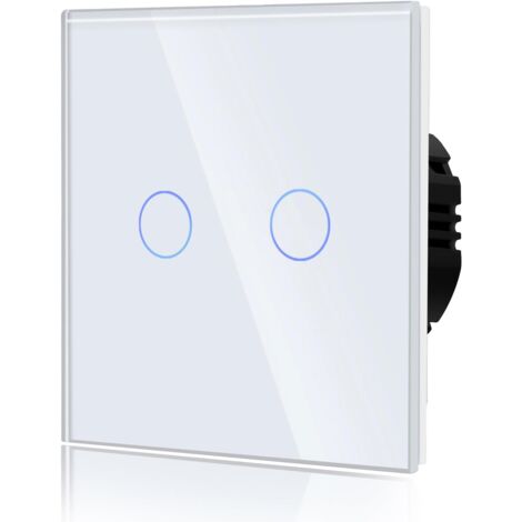Common Touch-Schalter, Wandschalter, kompatibel mit LED-Leuchten, gehärtetes Kristallglas, Touchscreen mit hintergrundbeleuchteten Tasten, 86 mm, 2 Ziffern, 1 Weg, Weiß