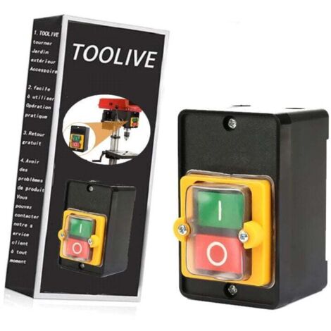 Commutateur à Bouton Poussoir, AC220V / 380V 10A Interrupteur à Bouton de Commande de Puissance étanche Monophasé/Triphasé, Bouton de Commande Marche/Arrêt Avec Coquillage, Interrupteur Machine Outil