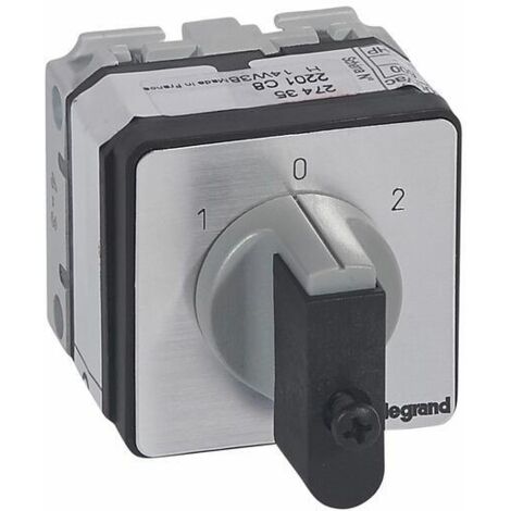 Commutateur à cames inverseur avec position arrêt 45° PR17 - 1P - 2 contacts - fixation par vis sur porte - LEGRAND