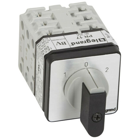 Commutateur à cames inverseur avec position arrêt 45° PR17 3P 6 contacts fixation par vis sur porte (027437)
