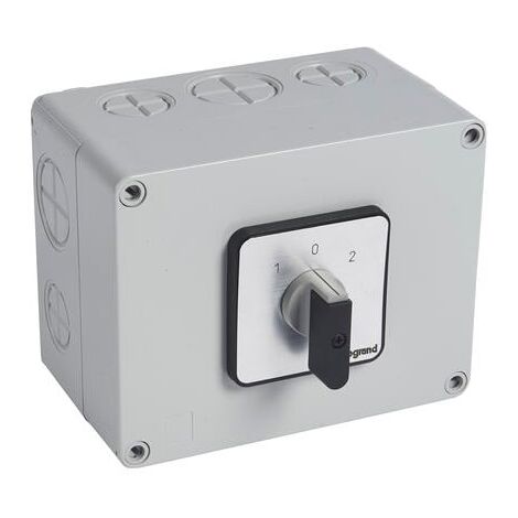 Commutateur à cames inverseur avec position arrêt 45° PR63 - 2P - 4 contacts - boîtier 135x70mm - LEGRAND