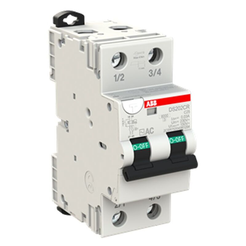 Interrupteur différentiel magnétothermique ABB 2 pôles 25A 30mA ac type 6kA 2 modules DS202CRC25AC30
