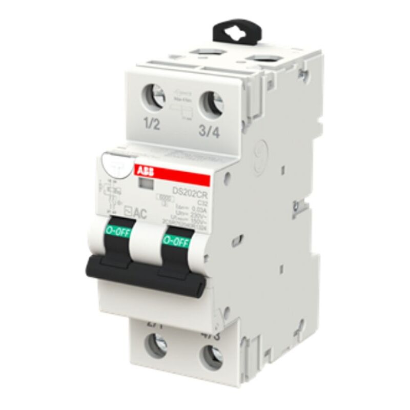 Interrupteur ABB magnétothermique différentiel 2 pôles 32A 30mA ac type 6kA 2 modules DS202CRC32AC30