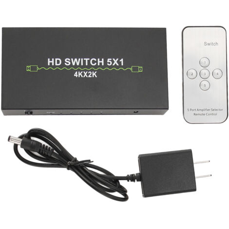 Commutateur Audio 5 Entrées 1 Sortie 4K 30Hz pour PC, Ordinateur Portable, Box TV et Smart TV - Alimentation 100‑240V Prise US