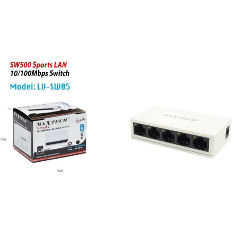 Commutateur De Bureau 5 Ports Lan Sw500 10/100 Mbit/s Installation Facile Maxtech Lv-sw05