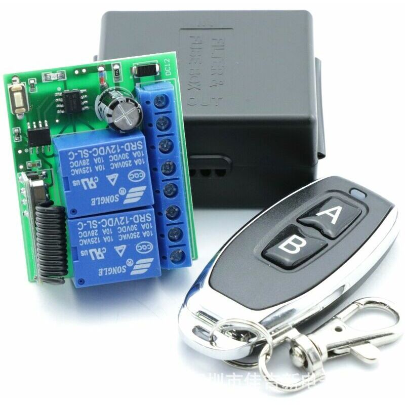 Commutateur de télécommande sans fil 433Mhz 2 canaux AC 12V récepteur de relais avec télécommandes pour porte de garage/stores/lumières/pompes