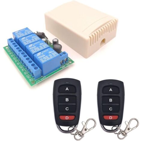 Commutateur de télécommande sans fil DC 12V 24V 4CH, récepteur de relais radiofréquence DC 6-30V 10A 4 canaux 433Mhz avec 2 émetteurs RF, pour lumières, porte de garage, moteur, auvent