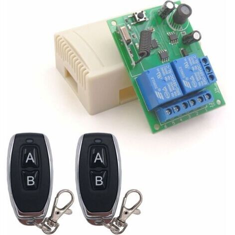 Commutateur de télécommande sécurisé DC 12V 24V 30V sans Fil 433Mhz RF 10A récepteur de Relais avec 2 émetteurs, pour Moteur, lumière, Porte de Portail, contrôleur de Bricolage-