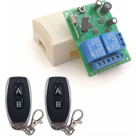 Commutateur de télécommande sécurisé DC 12V sans Fil 433Mhz RF 10A récepteur de Relais avec 2 émetteurs, pour Moteur, lumière, Porte de Portail