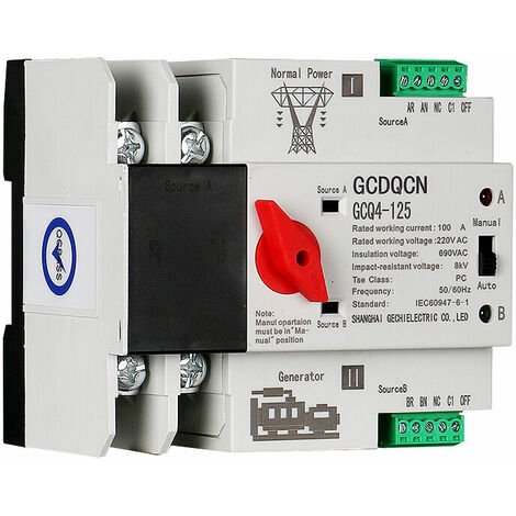 Commutateur de transfert automatique à double alimentation 2P100A commutateur ats isolé au niveau PC milliseconde monté sur rail