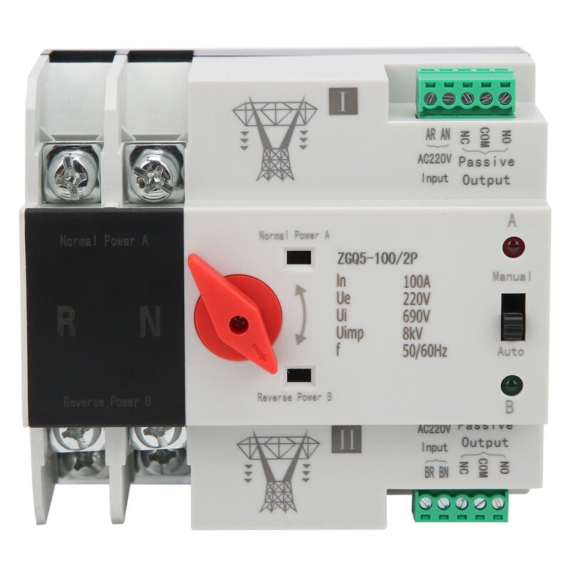 Jeffergarden - Commutateur de transfert automatique à double alimentation contrôleur 2 voies ininterrompu ZGQ5-100/2P 220V