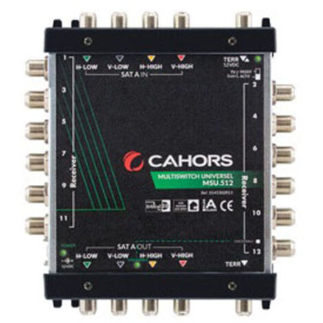 Commutateur DiSEqC Multiswitch Universel - Cahors MSU 512 - 1 Satellite + Terrestre, 5 entrées, 12 sorties
