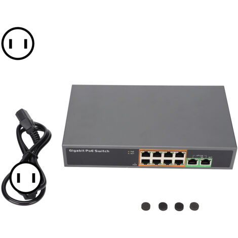 Commutateur Gigabit PoE 802.3at/af 8 Ports 100-250V avec Prise US - PSE1008G