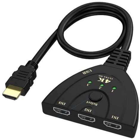 Commutateur HDMI 3 entrées 1 sortie, splitter 4K 3D, hub vidéo 3 ports pour DVD HDTV, 1080P, 30Hz