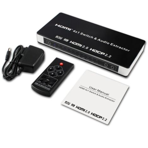 Commutateur HDMI 4x1 avec splitter audio UHD 4K, ARC et sorties Toslink/RCA