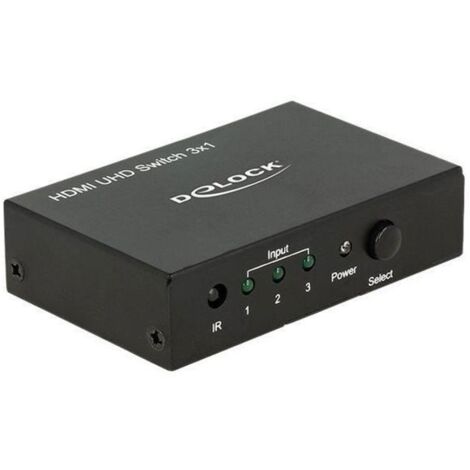 Commutateur HDMI - DeLock - UHD Switch 3x1 - 4K - Télécommande - Boîtier métallique