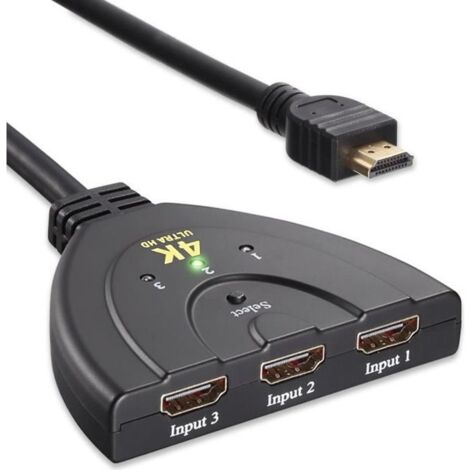 Commutateur HDMI - Maxesla - 3 Entrées 1 Sortie - 4K UHD - Support 3D - Dolby Digital