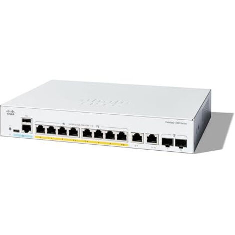 Commutateur Intelligent Cisco Catalyst 1200-8P-E-2G, 8 Ports GE, PoE, alim. Externe, Ports combinés 2x1GE, Garantie limitée à Vie (C1200-8P-E-2G)