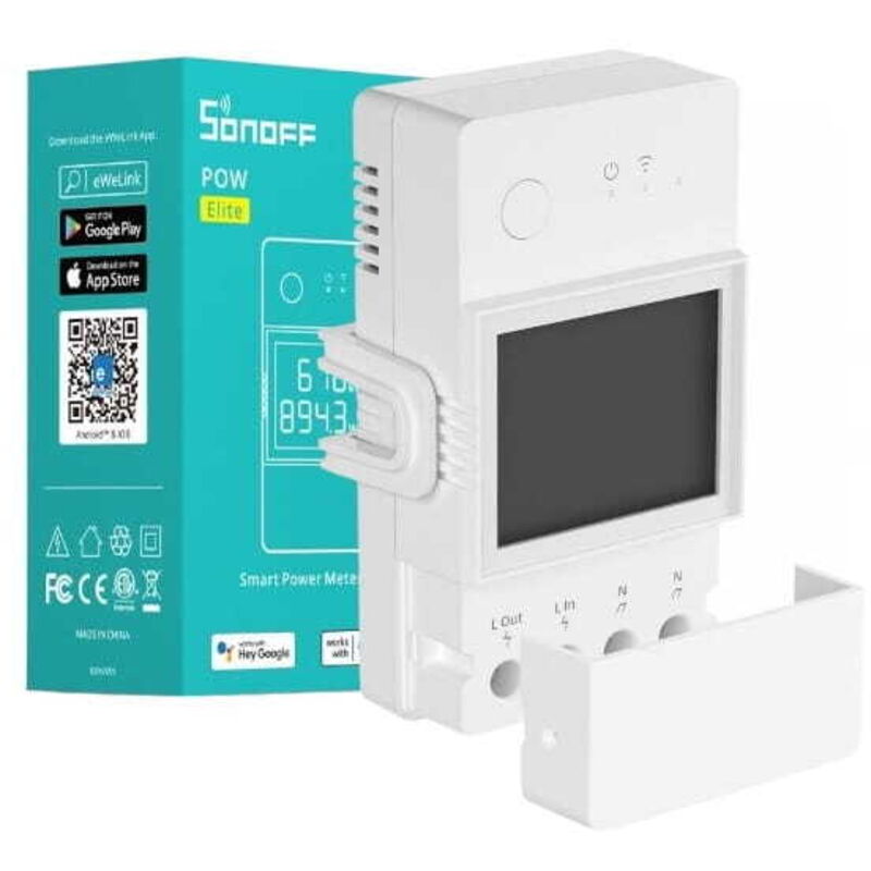 SONOFF-medidor de potencia POW Elite, interruptor inteligente con Chip ESP32, pantalla LCD, protección contra sobrecarga a través de eWeLink, Alexa y Google Home, 16A/20A