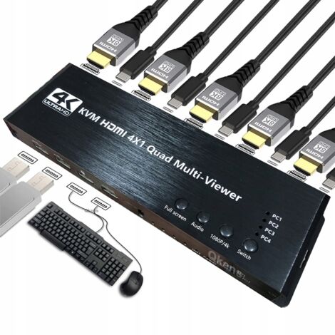 COMMUTATEUR KVM HDMI 4x1 DIVISEUR 4xUSB MULTIVIEWER