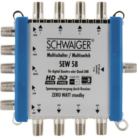 Commutateur multiple SAT Schwaiger SEW58 531 Entrées (commutateur multiple)=5 (4 SAT/1 terrestre) Nombre d'abonnés=8