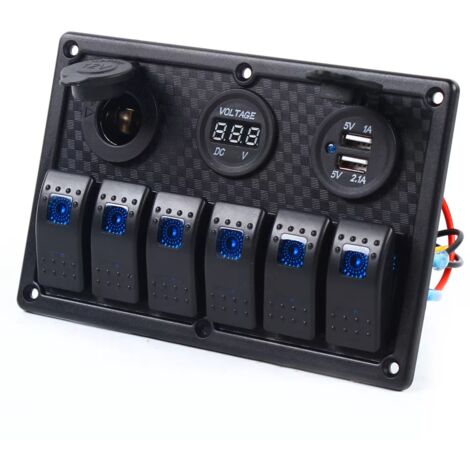 Commutateur panneau de commutation + 2 USB, panneau ABS étanche LED 6 vitesses