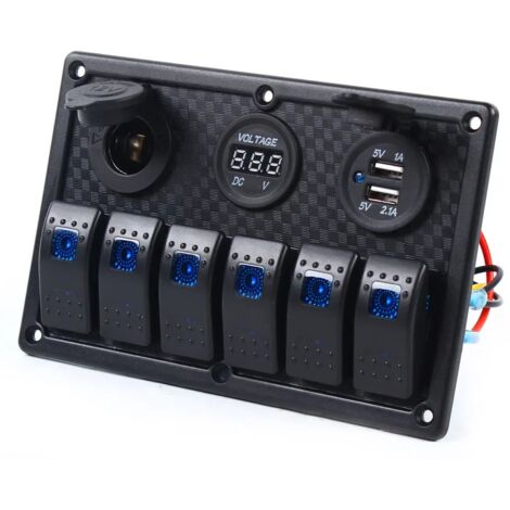 Commutateur panneau de commutation + 2 USB, panneau ABS étanche LED 6 vitesses